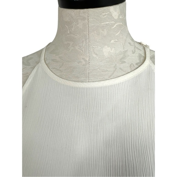 Monki Ivory Sheer Crinkle Swing Tank Sleeveless Blouse Button Shoulder Sz Large - Picture 6 of 15